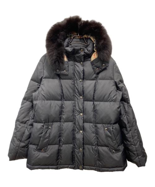 BURBERRY LONDON（バーバリーロンドン）BURBERRY LONDON (バーバリーロンドン) フォックスファー付裏ノバチェックダウンジャケット グレー サイズ:SIZE 46の古着・服飾アイテム