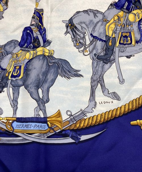 HERMES（エルメス）HERMES (エルメス) カレ90 marine et cavalerie ブルーの古着・服飾アイテム