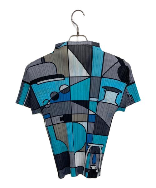 PLEATS PLEASE（プリーツプリーズ）PLEATS PLEASE (プリーツプリーズ) 総柄プリーツS/Sカットソー グレー×ブルー サイズ:3の古着・服飾アイテム