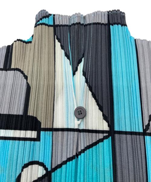 PLEATS PLEASE（プリーツプリーズ）PLEATS PLEASE (プリーツプリーズ) 総柄プリーツS/Sカットソー グレー×ブルー サイズ:3の古着・服飾アイテム