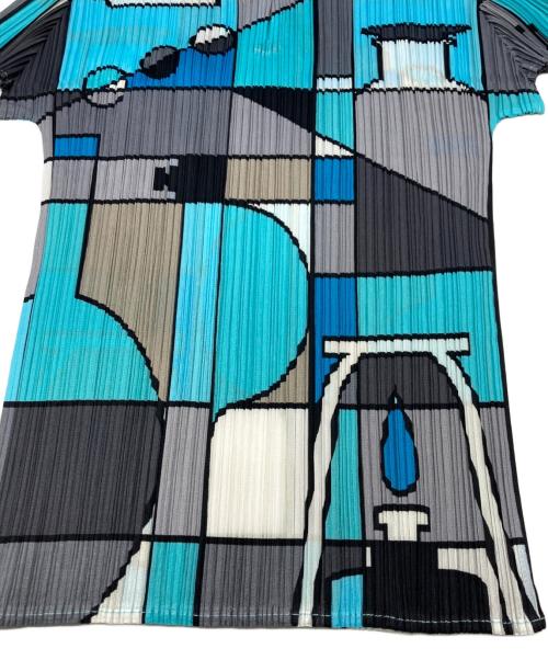 PLEATS PLEASE（プリーツプリーズ）PLEATS PLEASE (プリーツプリーズ) 総柄プリーツS/Sカットソー グレー×ブルー サイズ:3の古着・服飾アイテム