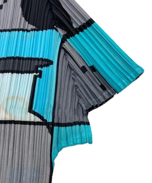 PLEATS PLEASE（プリーツプリーズ）PLEATS PLEASE (プリーツプリーズ) 総柄プリーツS/Sカットソー グレー×ブルー サイズ:3の古着・服飾アイテム