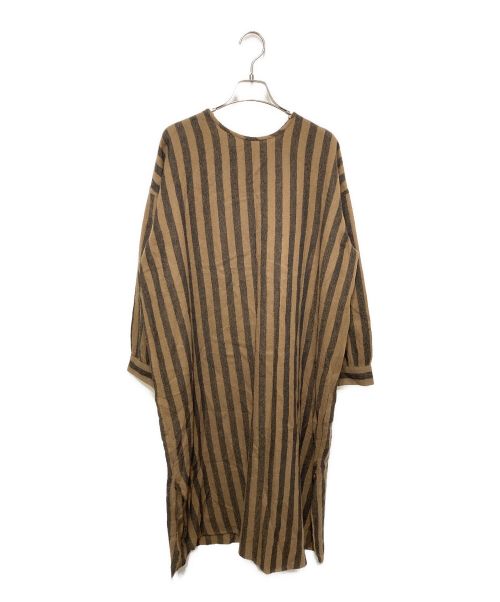 maison de soil（メゾンドソイル）maison de soil (メゾンドソイル) ウールストライプワンピース ブラウン サイズ:2の古着・服飾アイテム