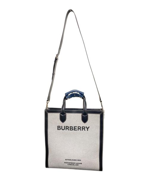 BURBERRY（バーバリー）BURBERRY (バーバリー) ホースフェリープリント キャンバス＆レザー トート ハンドバッグ グレー サイズ:なしの古着・服飾アイテム