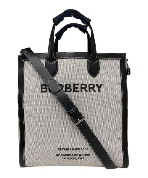 BURBERRY（バーバリー）BURBERRY (バーバリー) ホースフェリープリント キャンバス＆レザー トート ハンドバッグ グレー サイズ:なしの古着・服飾アイテム