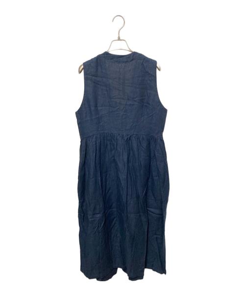 mizuiro-ind（ミズイロインド）mizuiro-ind (ミズイロインド) リネンVネックワンピース ネイビー サイズ:FREEの古着・服飾アイテム