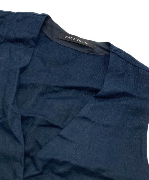 mizuiro-ind（ミズイロインド）mizuiro-ind (ミズイロインド) リネンVネックワンピース ネイビー サイズ:FREEの古着・服飾アイテム