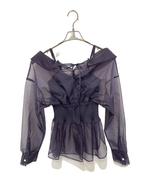 FRAY ID（フレイ アイディー）FRAY ID (フレイ アイディー) ニットコルセットレイヤードシャツ ネイビー サイズ:FREEの古着・服飾アイテム