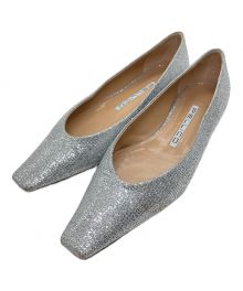 PELLICO（ペリーコ）の古着「DAMA ダマ スクエアトゥ  ラメ  フラット　パンプス」｜シルバー