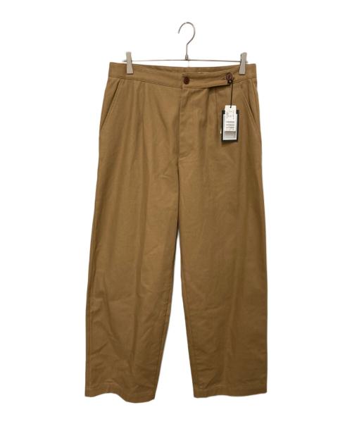 BLUE WORK（ブルーワーク）BLUE WORK (ブルーワーク) コットンサージ フロントアジャスト ワイドパンツ ベージュ サイズ:Ｍの古着・服飾アイテム