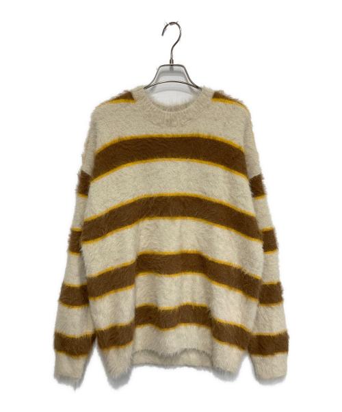 Adam et Rope（アダム エ ロペ）Adam et Rope (アダム エ ロペ) モヘアライク ボーダーニット アイボリー×ブラウン サイズ:Lの古着・服飾アイテム