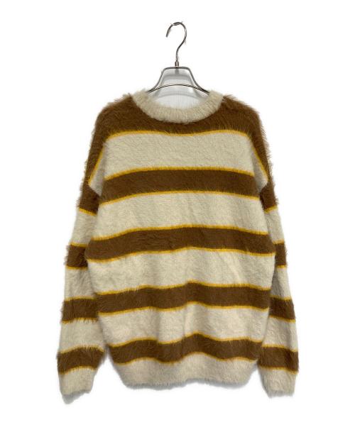 Adam et Rope（アダム エ ロペ）Adam et Rope (アダム エ ロペ) モヘアライク ボーダーニット アイボリー×ブラウン サイズ:Lの古着・服飾アイテム