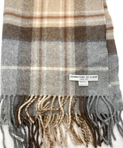 JOHNSTONS OF ELGIN（ジョンストンズオブエルガン）JOHNSTONS OF ELGIN (ジョンストンズオブエルガン) アンゴラ混ストール ベージュ×グレーの古着・服飾アイテム