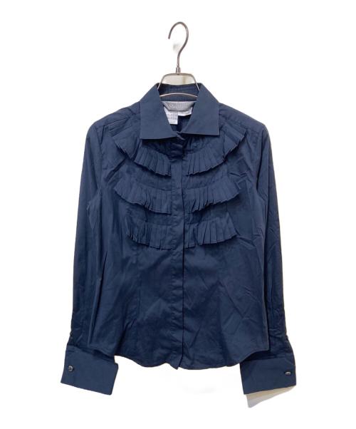 MaxMara（マックスマーラ）MaxMara (マックスマーラ) フロントフリルブラウス ネイビー サイズ:36の古着・服飾アイテム