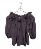 emmi atelierエミアトリエ）の古着「タックオフショルブラウス」｜ブラウン