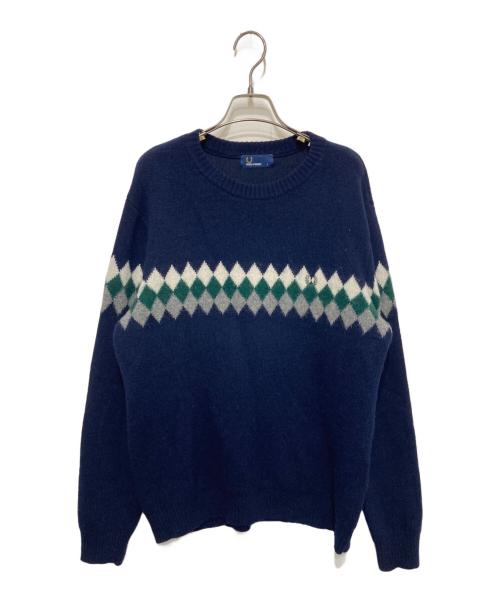 FRED PERRY（フレッドペリー）FRED PERRY (フレッドペリー) アーガイルライン クルーネックニット ネイビー サイズ:Lの古着・服飾アイテム