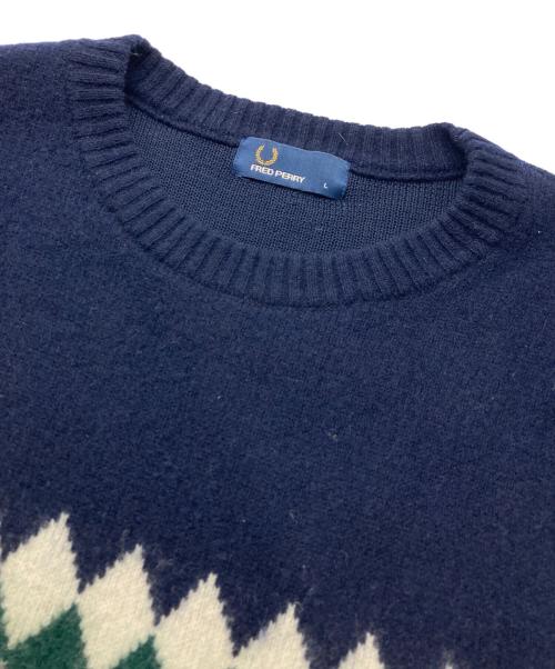 FRED PERRY（フレッドペリー）FRED PERRY (フレッドペリー) アーガイルライン クルーネックニット ネイビー サイズ:Lの古着・服飾アイテム