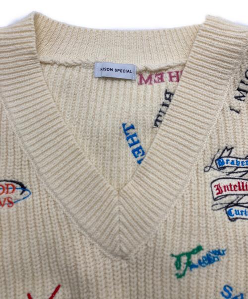 MAISON SPECIAL（メゾンスペシャル）MAISON SPECIAL (メゾンスペシャル) V-neck Embroidery Knitwear / ニット アイボリー サイズ:FREEの古着・服飾アイテム