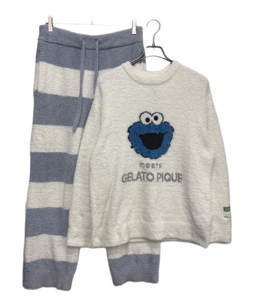 GELATO PIQUE HOMME（ジェラートピケ オム）GELATO PIQUE HOMME (ジェラートピケ オム) SESAME STREET (セサミストリート) ジャガードプルオーバー&ロングパンツセット ブルー×ホワイト サイズ:Ｍの古着・服飾アイテム