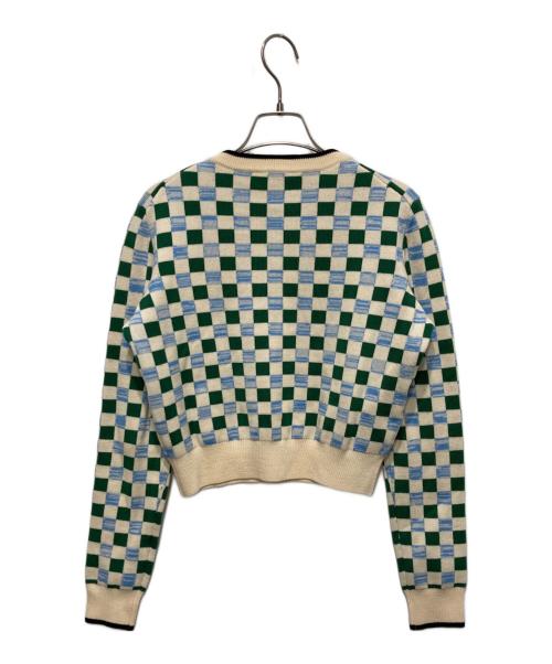 MIU MIU（ミュウミュウ）MIU MIU (ミュウミュウ) ブロックチェックカーディガン グリーン×ホワイト サイズ:40の古着・服飾アイテム