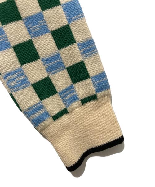 MIU MIU（ミュウミュウ）MIU MIU (ミュウミュウ) ブロックチェックカーディガン グリーン×ホワイト サイズ:40の古着・服飾アイテム