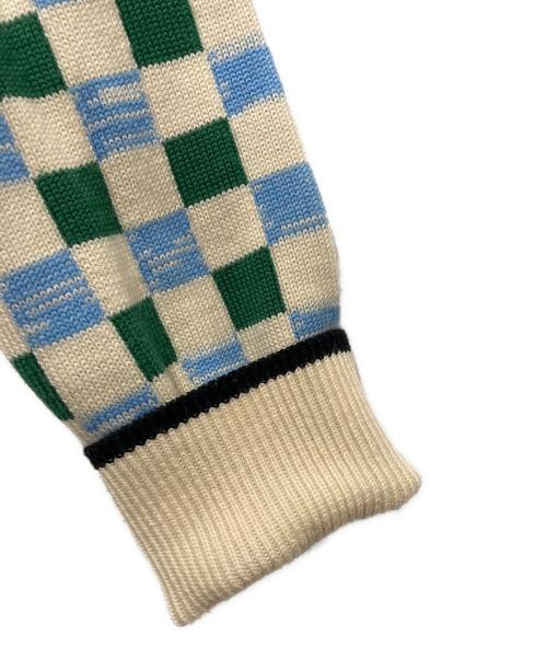 MIU MIU（ミュウミュウ）MIU MIU (ミュウミュウ) ブロックチェックカーディガン グリーン×ホワイト サイズ:40の古着・服飾アイテム