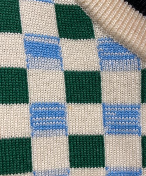 MIU MIU（ミュウミュウ）MIU MIU (ミュウミュウ) ブロックチェックカーディガン グリーン×ホワイト サイズ:40の古着・服飾アイテム