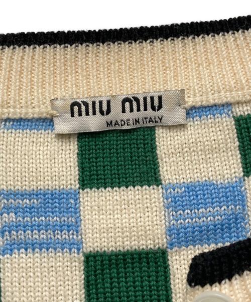 MIU MIU（ミュウミュウ）MIU MIU (ミュウミュウ) ブロックチェックカーディガン グリーン×ホワイト サイズ:40の古着・服飾アイテム