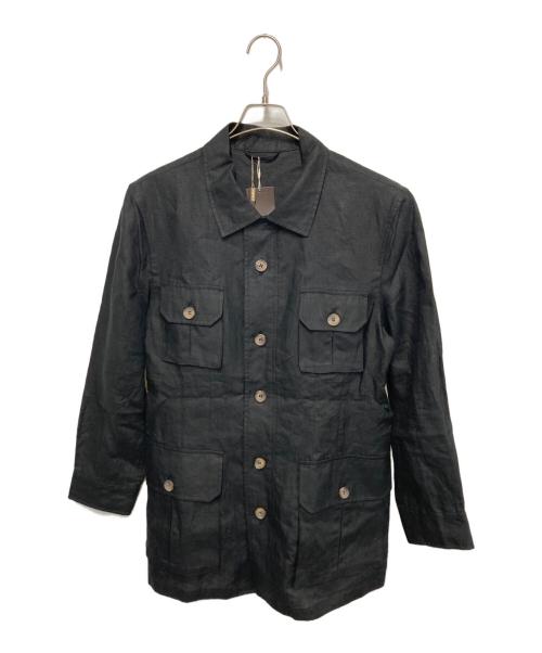 CORDINGS（コーディングス）CORDINGS (コーディングス) リネンサファリジャケット ブラック サイズ:Ｓの古着・服飾アイテム