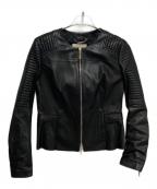 HUGO BOSSヒューゴ ボス）の古着「ノーカラー バイカーレザージャケット」｜ブラック