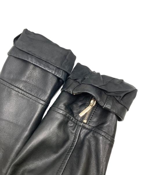 HUGO BOSS（ヒューゴ ボス）HUGO BOSS (ヒューゴ ボス) ノーカラー バイカーレザージャケット ブラック サイズ:Ｓの古着・服飾アイテム