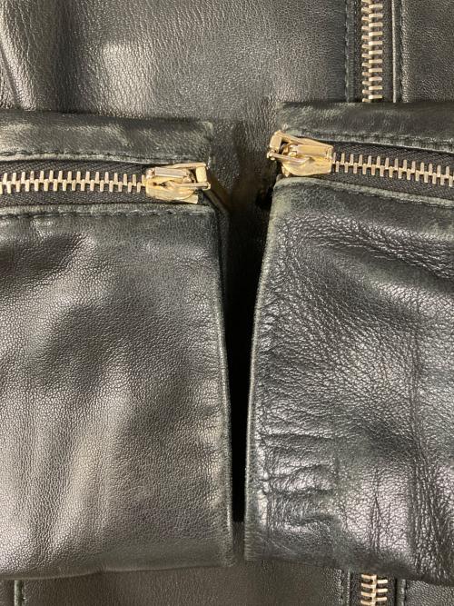 HUGO BOSS（ヒューゴ ボス）HUGO BOSS (ヒューゴ ボス) ノーカラー バイカーレザージャケット ブラック サイズ:Ｓの古着・服飾アイテム