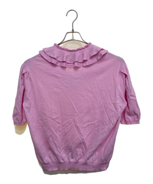 DRAWER（ドゥロワー）DRAWER (ドゥロワー) 18GフリルVネックニット ピンク サイズ:2の古着・服飾アイテム