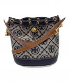 TORY BURCHトリーバーチ）の古着「T モノグラム ジャガード バケットバッグ」｜ネイビー×グレー
