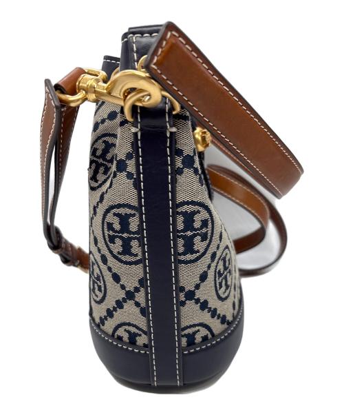 TORY BURCH（トリーバーチ）TORY BURCH (トリーバーチ) T モノグラム ジャガード バケットバッグ ネイビー×グレーの古着・服飾アイテム