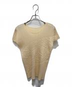 PLEATS PLEASEプリーツプリーズ）の古着「エンボス加工 型押し プリーツカットソー」｜ベージュ