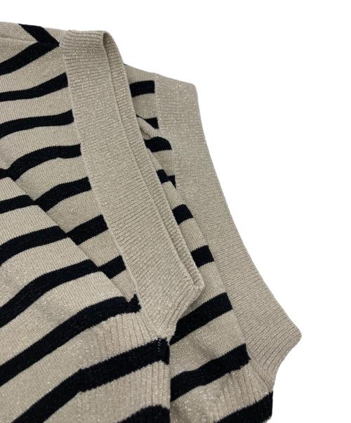 23区（ニジュウサンク）23区 (ニジュウサンク) レーヨンポリエステルストレッチ プルオーバー ラメニット アイボリー×ブラック サイズ:38の古着・服飾アイテム