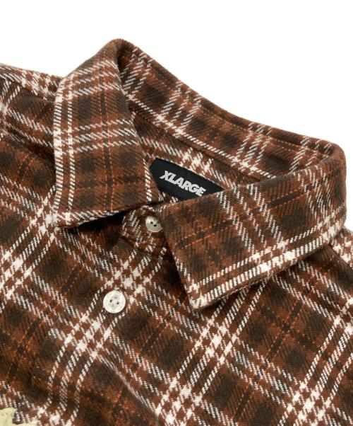 X-LARGE（エクストララージ）X-LARGE (エクストララージ) PATCHED FLANNEL SHIRT ブラウン サイズ:Lの古着・服飾アイテム
