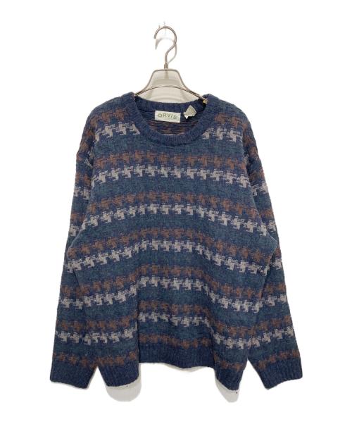 orvis（オービス）ORVIS (オービス) ヴィンテージ総柄ニット ネイビー サイズ:XLの古着・服飾アイテム