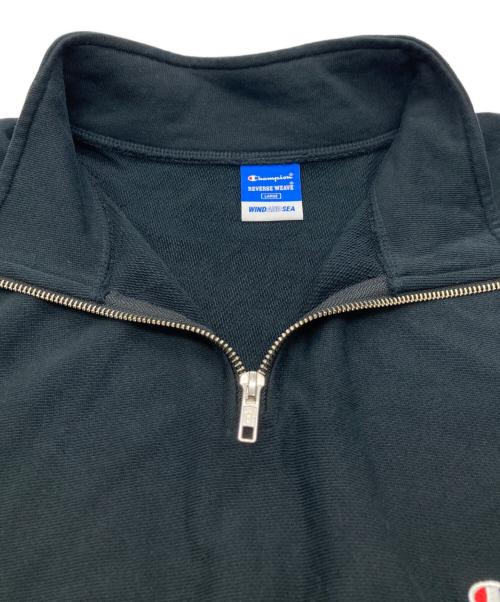 Champion REVERSE WEAVE（チャンピオン リバース ウィーブ）Champion REVERSE WEAVE (チャンピオン リバース ウィーブ) WIND AND SEA (ウィンダンシー) ショートスリーブハーフジップスウェットシャツ ブラック サイズ:Lの古着・服飾アイテム