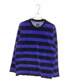 Needlesニードルズ）の古着「Crew Neck L/S Tee - C/Pe Velour / Stripe」｜ブラック×パープル