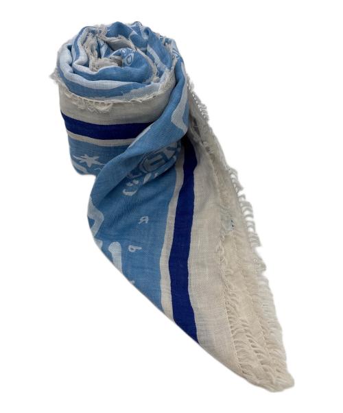 45rpm（45アールピーエム）45rpm (45アールピーエム) 大判ハンドプリントスカーフ スカイブルーの古着・服飾アイテム