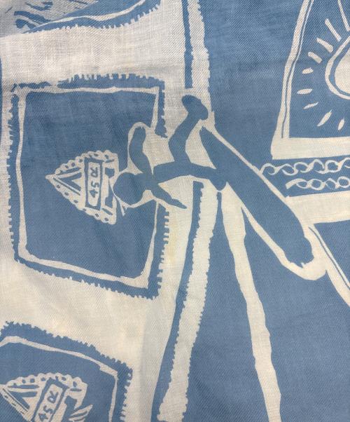 45rpm（45アールピーエム）45rpm (45アールピーエム) 大判ハンドプリントスカーフ スカイブルーの古着・服飾アイテム