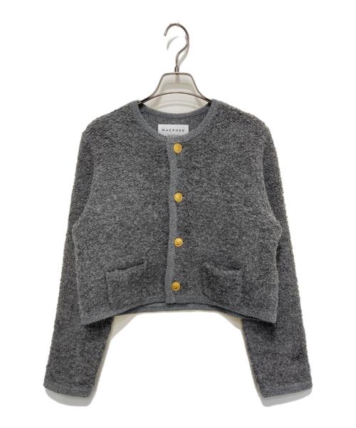 MACPHEE（マカフィー）MACPHEE (マカフィー) ムートン クルーネックカーディガン グレー サイズ:Ｓの古着・服飾アイテム