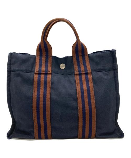 HERMES（エルメス）HERMES (エルメス) フールトゥ トート PM ハンドバッグ ネイビー×ブラウンの古着・服飾アイテム