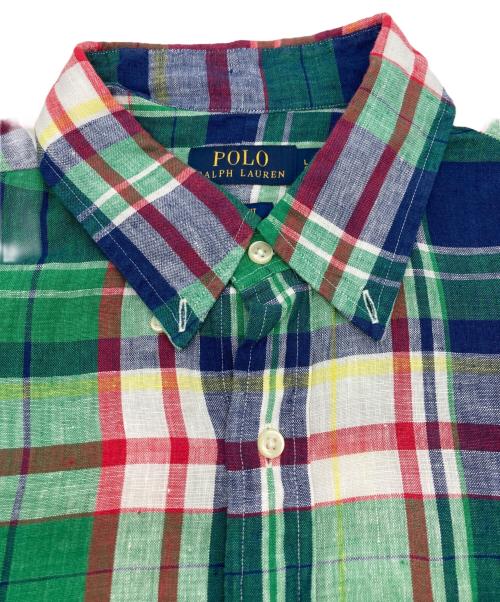 POLO RALPH LAUREN（ポロ・ラルフローレン）POLO RALPH LAUREN (ポロ・ラルフローレン) リネンシャツ ネイビー×グリーン サイズ:Lの古着・服飾アイテム