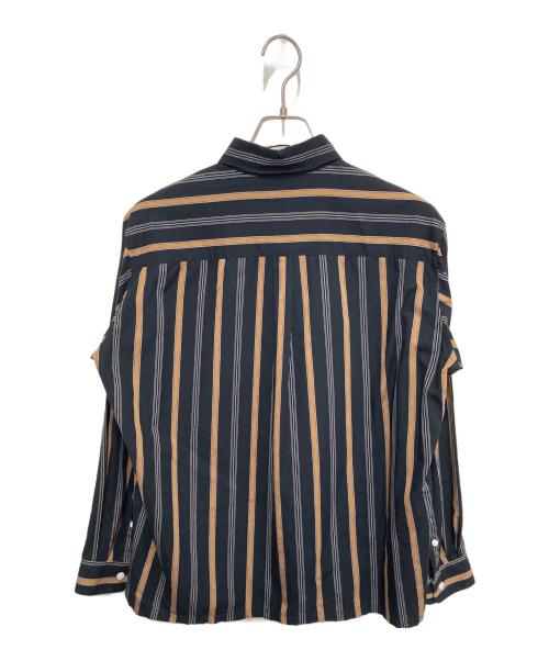 MAISON SPECIAL（メゾンスペシャル）MAISON SPECIAL (メゾンスペシャル) ストライプスクエアシャツ ブラック サイズ:44の古着・服飾アイテム