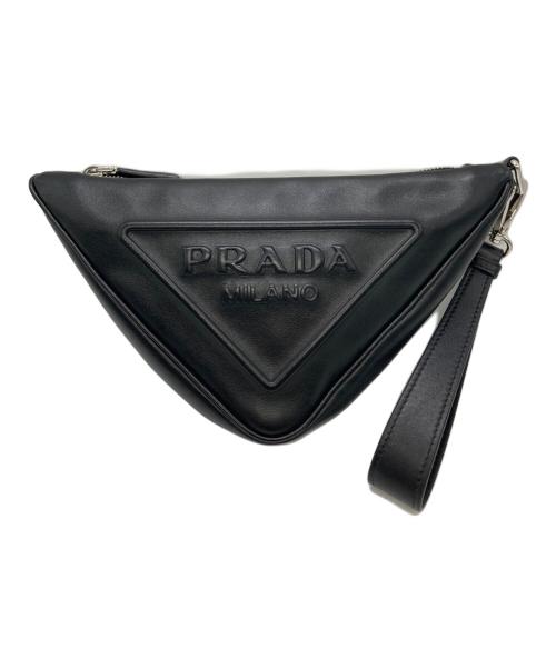 PRADA（プラダ）PRADA (プラダ) Leather Prada Triangle pouch ブラックの古着・服飾アイテム