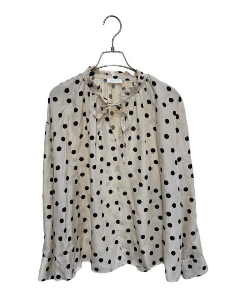 BALLSEY（ボールジィ）BALLSEY (ボールジィ) ドットプリント ネックギャザーブラウス ベージュ サイズ:36の古着・服飾アイテム