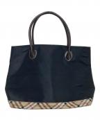 BURBERRY BLUE LABELバーバリーロンドンブルーレーベル）の古着「ノヴァチェック切替ナイロンハンドバッグ」｜ブラック